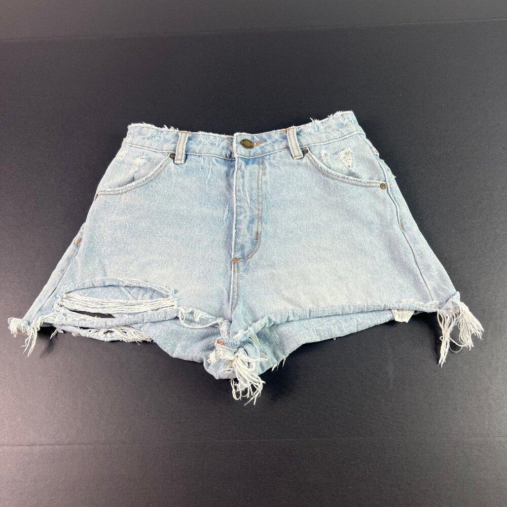 Rolla's Jean Shorts Women 26* Duster High Rise Slim Blue Distressed Jorts Tag 25